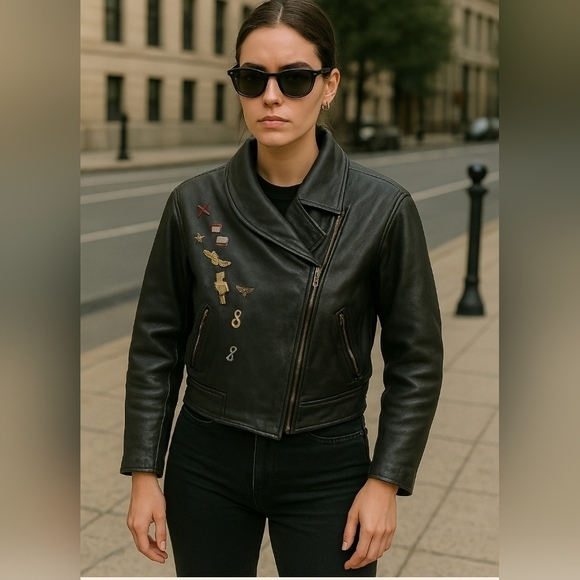 Vintage Black Hills Riding Gear Leather Motorcycle Jacket Women’s Size S - Picture 1 of 16